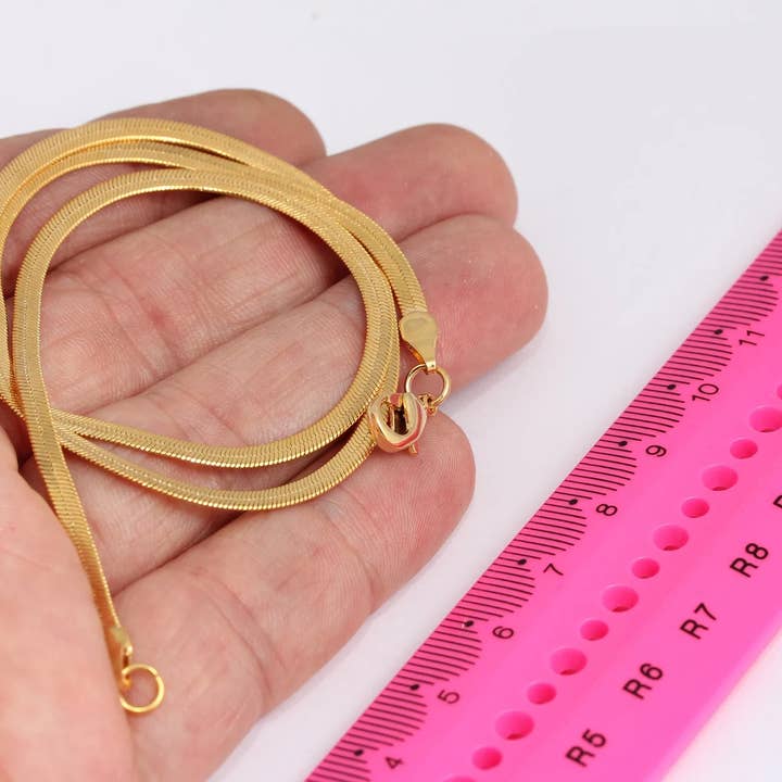 17'' 3mm 24k Shiny Gold Tiny Snake Ready Necklace, CHK421 for wholesale by QueenJewelryM