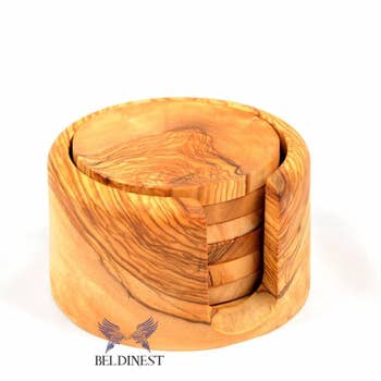 BeldiNest Olive Wood Coaster Set of 6 with Holder