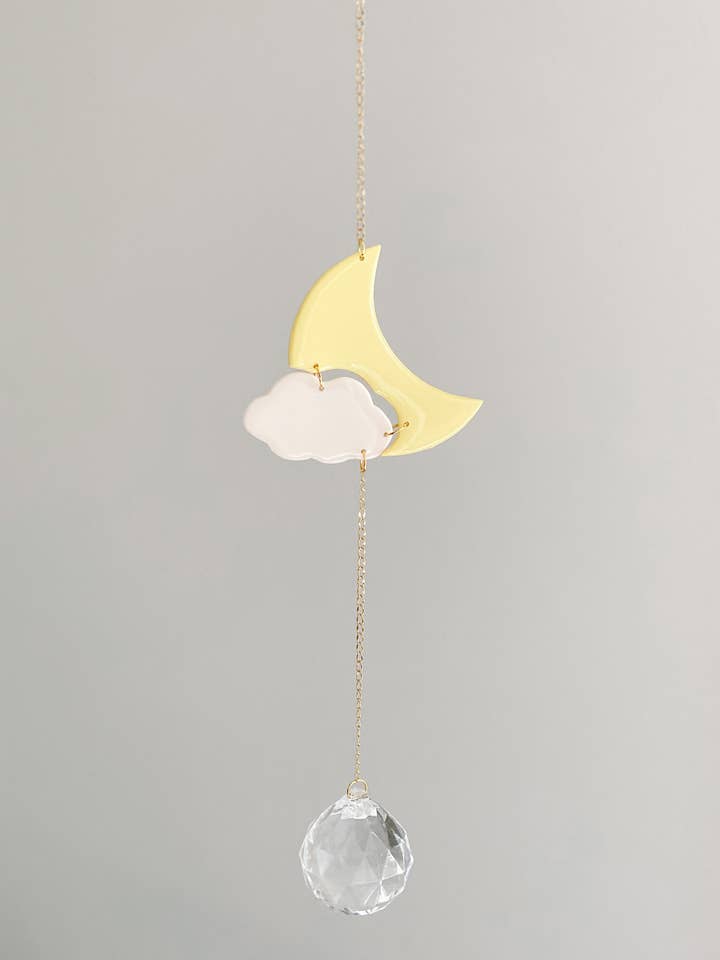 Suncatcher de cristal con forma de luna y nube para venta al por mayor de Muni Muni