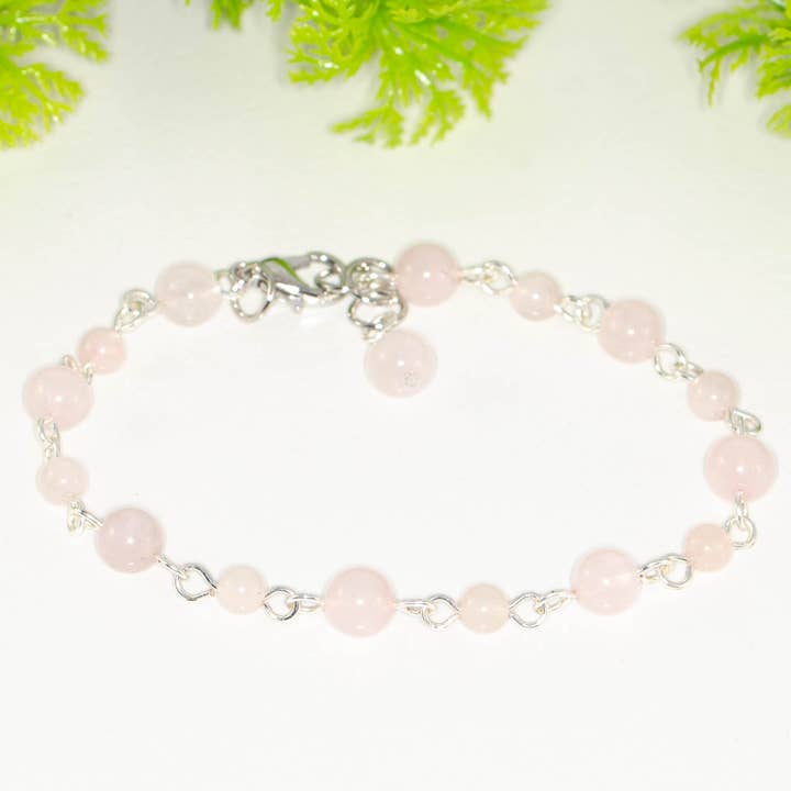 Rose Quartz Beaded Link Chain Bracelet/Anklet for wholesale by Shokh Jewelry