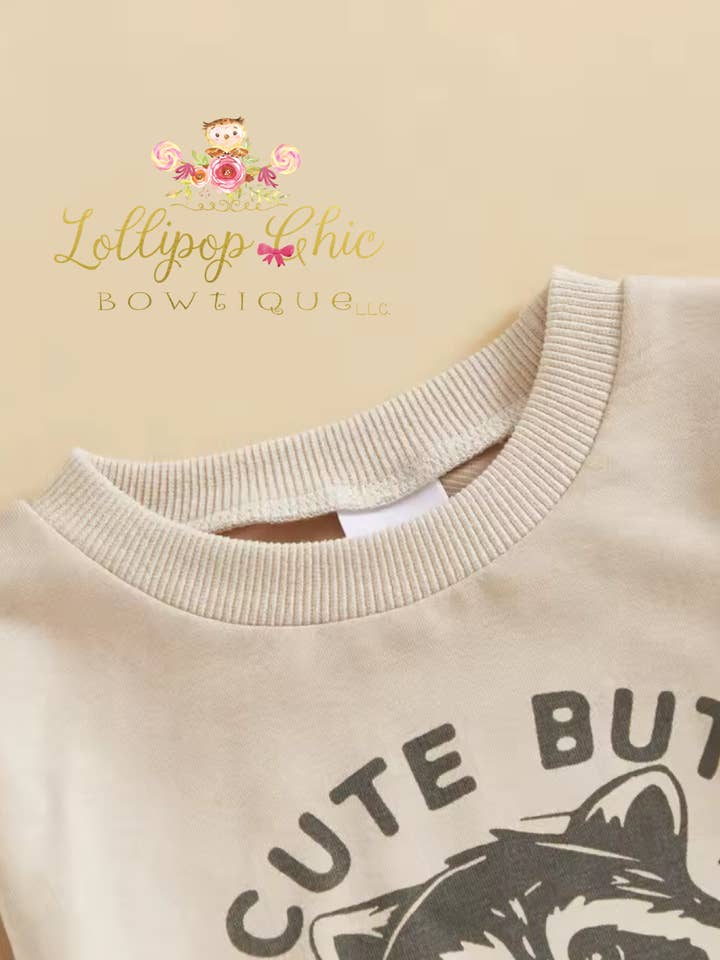 Lollipop Chic Bowtique LLC - Wholesale Top & Pant Set - Baby - Baby and Toddler Feral Racoon Sweats Set1