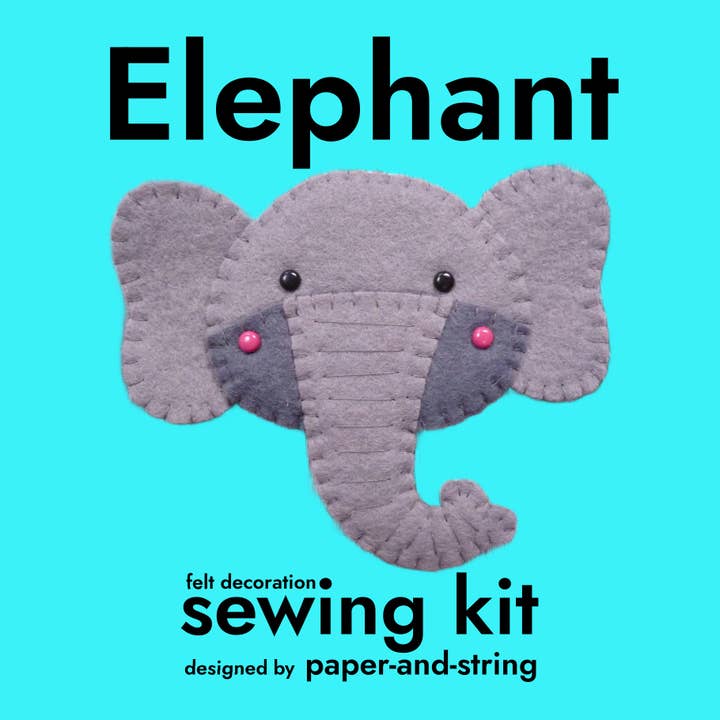 Kit da cucito con decorazione in feltro a forma di elefante per la vendita all'ingrosso da parte di paper-and-string ltd