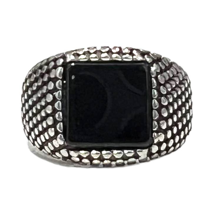 Herre ring i rustfrit stål med firkantet sten og prikket mønster - MY2256D871 for engroshandel hos AMORINO SRL