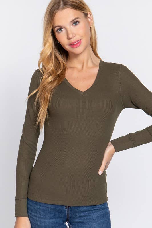 Vanilla Monkey - Wholesale Knit Top - Women's - Long Sleeve V-neck Thermal Knit Top6