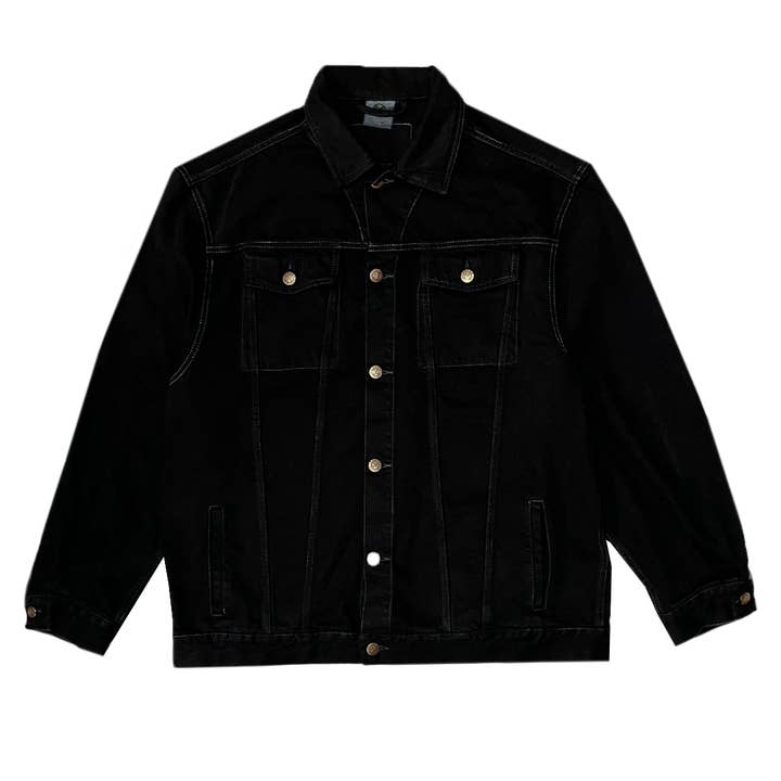 Cross Colours Denim Oversize Jakke - Overfarvet Vintage Sort for engroshandel hos Cross Colours