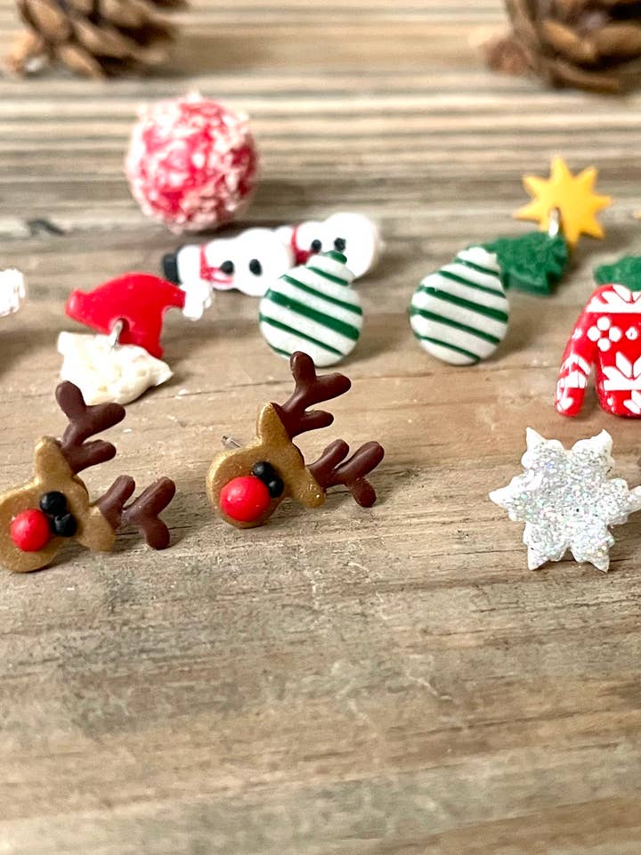 Christmas winter micro stud earrings for wholesale by She makes clay