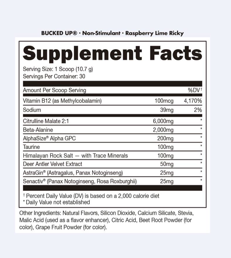Bucked Up - Wholesale Oral Supplement/Vitamin - Bucked Up Stim Free Pre-Workout [30 Serv]3