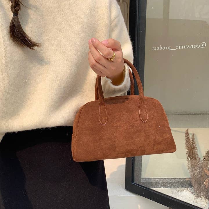 FASHION SIMPLE BROWN SUEDE BOSTON BAG HANDBAG_CWAB4114 for wholesale on Faire
