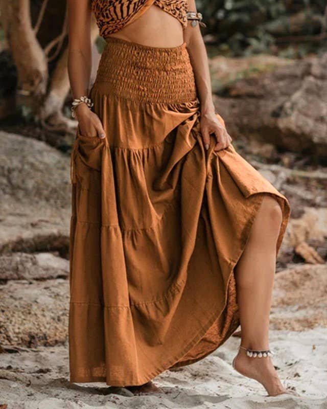 Rosa Clothing - Wholesale Skirt - Women's - Bohemian Loose Plain Pockets Wrap Skirts9