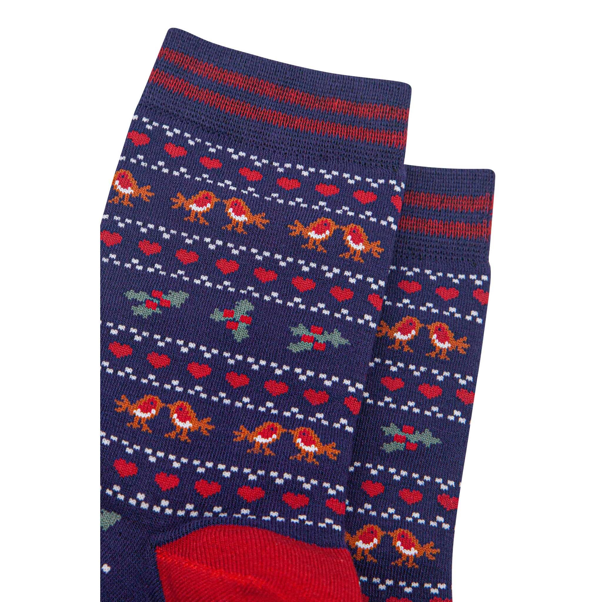 Sock Talk – wholesale Socks – Women's – Women's Bamboo Socks - Navy Blue/Red, Robin Fair Isle2