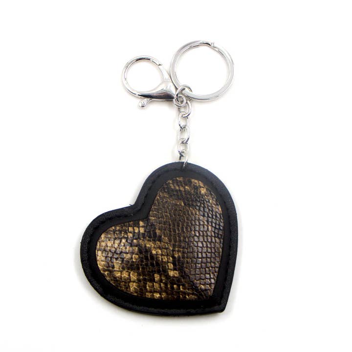 Snake PU heart with black edging key ring for wholesale by Tempest Designs
