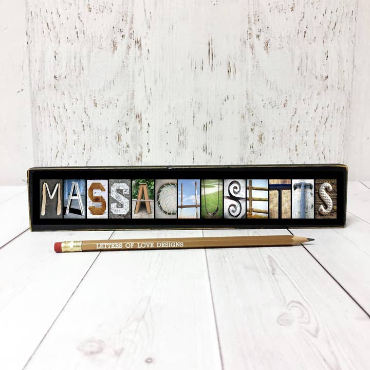 Massachusetts Sign – State Gift, Souvenir, Home Decor for wholesale by Letters Of Love Designs