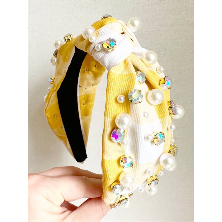Sandy + Rizzo - Wholesale Fashion Headband - Women's - Yellow Gingham Embellished Headband