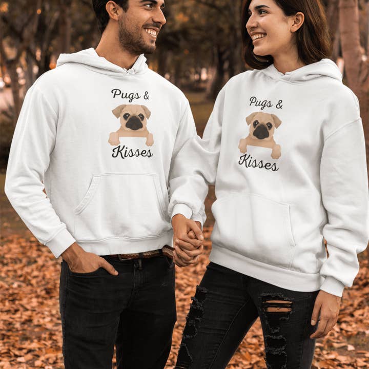 Pugs And Kisses hoodie Unisex Adult Clothing, Pug Sweatshirt for wholesale by The Graceful Dragonfly