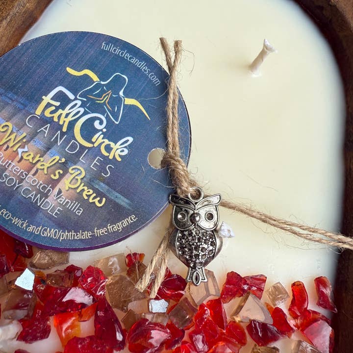 Full Circle Candles and Gifts - Wholesale Jar/Filled Candle - Wooden Dough Bowl Soy Candle | Wizard Theme | Buttery Brew | HP fans | Magical Charm and Pick Your House Colors2