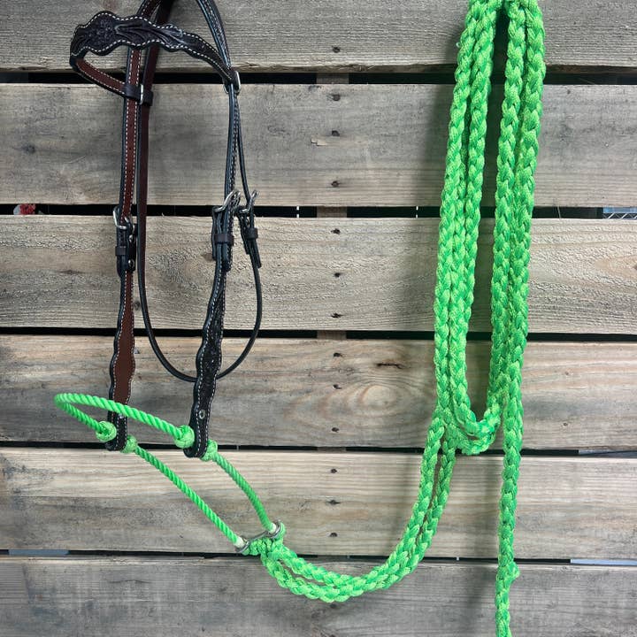 Dark Oil Floral Scalloped Lime Loping Hackamore #LHK019 for wholesale by Rodeo Drive