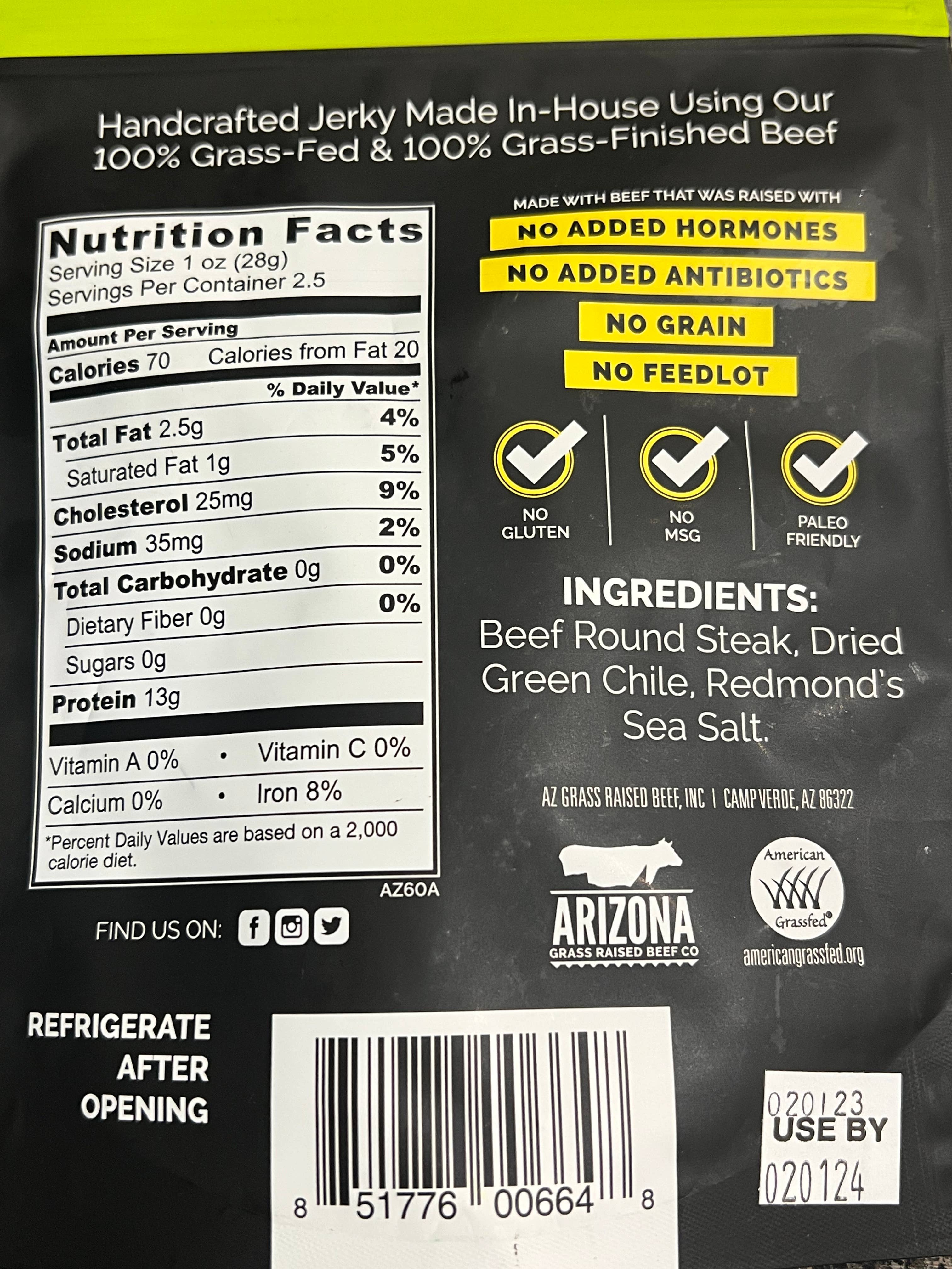 Arizona Grass Raised Beef Jerky and Tallow - Wholesale Jerky - Red Hot Green Chili - Grass Fed Beef Jerky1