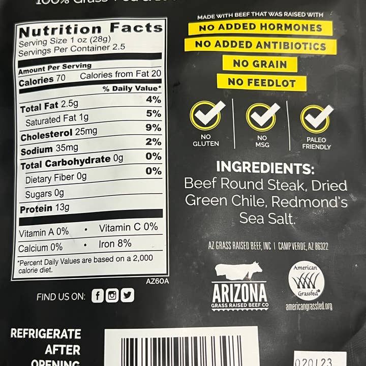 Arizona Grass Raised Beef Jerky and Tallow - Wholesale Jerky - Red Hot Green Chili - Grass Fed Beef Jerky1