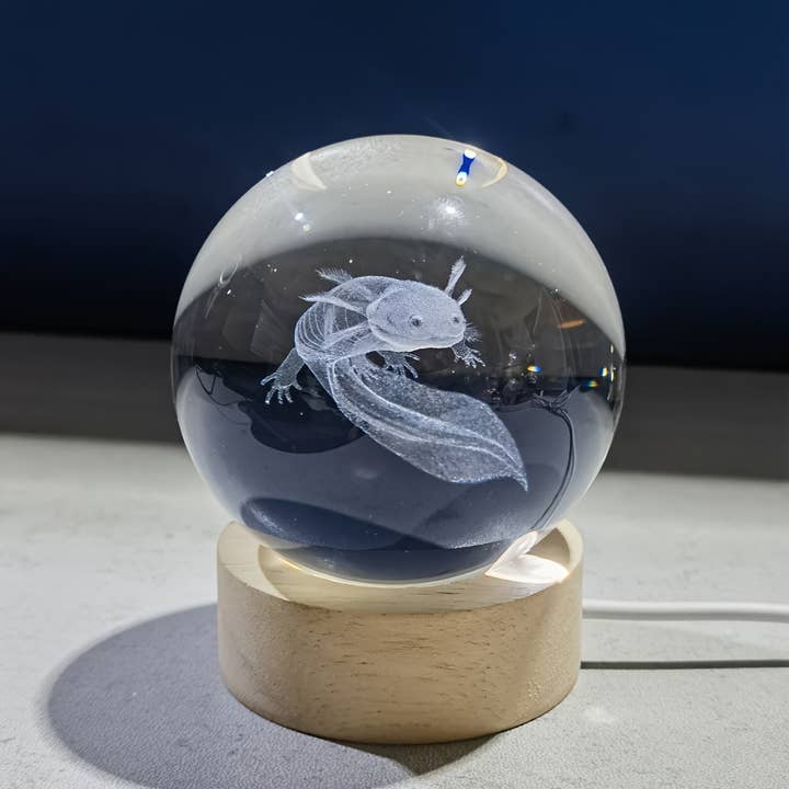 3D Axolotl Crystal Ball Lamp - Color-Changing Night Light for wholesale by Shop Celino