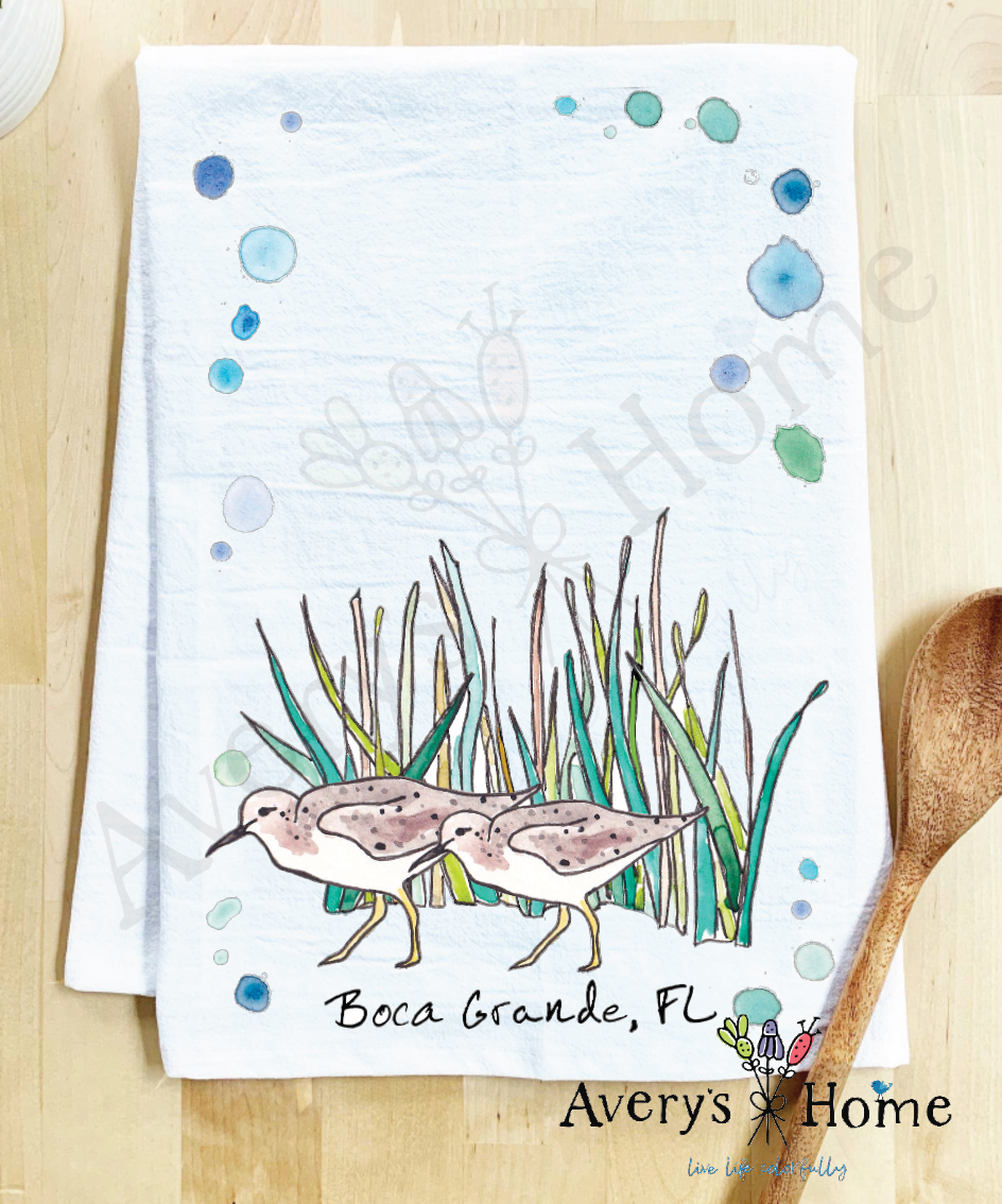 Avery's Home - Wholesale Tea Towel - Sandpipers with Beach Grass Bird Customizable Tea Towel7
