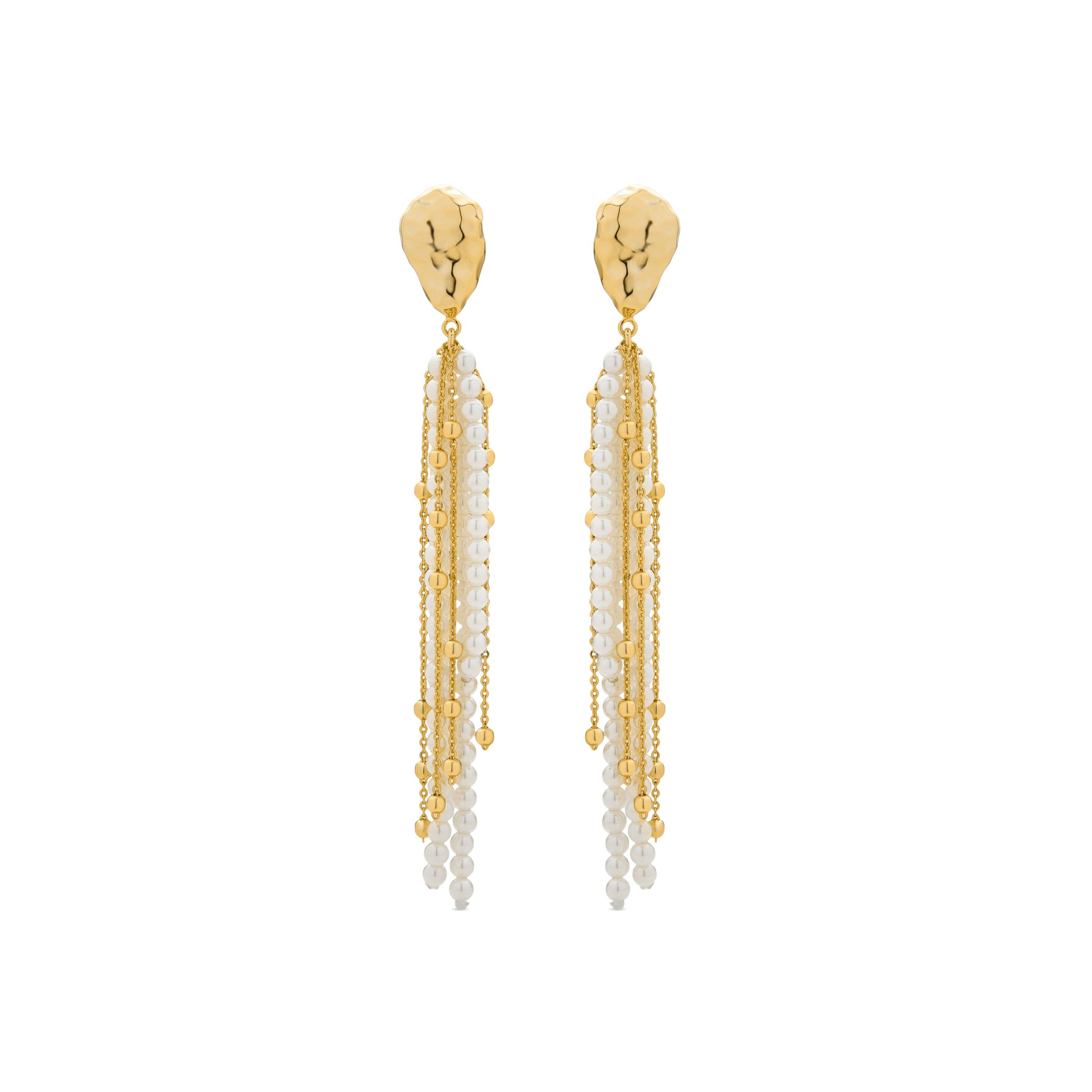 Luxenter - Wholesale Dangle Earrings - Pendientes de Perla Blanca acabados en oro amarillo de 18k - Subri