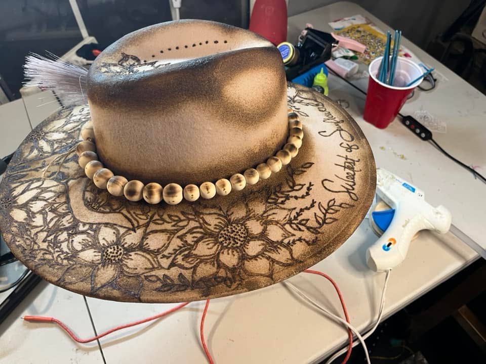 Feathered Gypsy Custom Hats and Boutique - Wholesale Cowboy Hat - Women's - Sweetest of Sunflowers Custom Burned Rancher Hat6