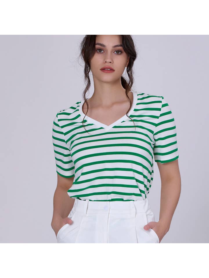 Smart and Joy - Wholesale T-Shirt - Women's - V-neck cotton sailor t-shirt