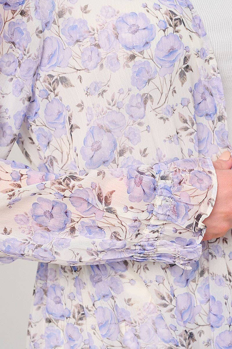 ELFENBEN LÅNGÄRMAD SJÄLVBAND FLORAL KIMONO för wholesale på Faire3