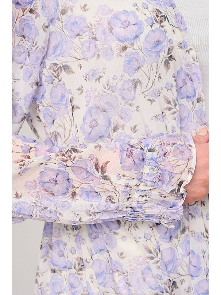 ELFENBEN LÅNGÄRMAD SJÄLVBAND FLORAL KIMONO för wholesale på Faire3