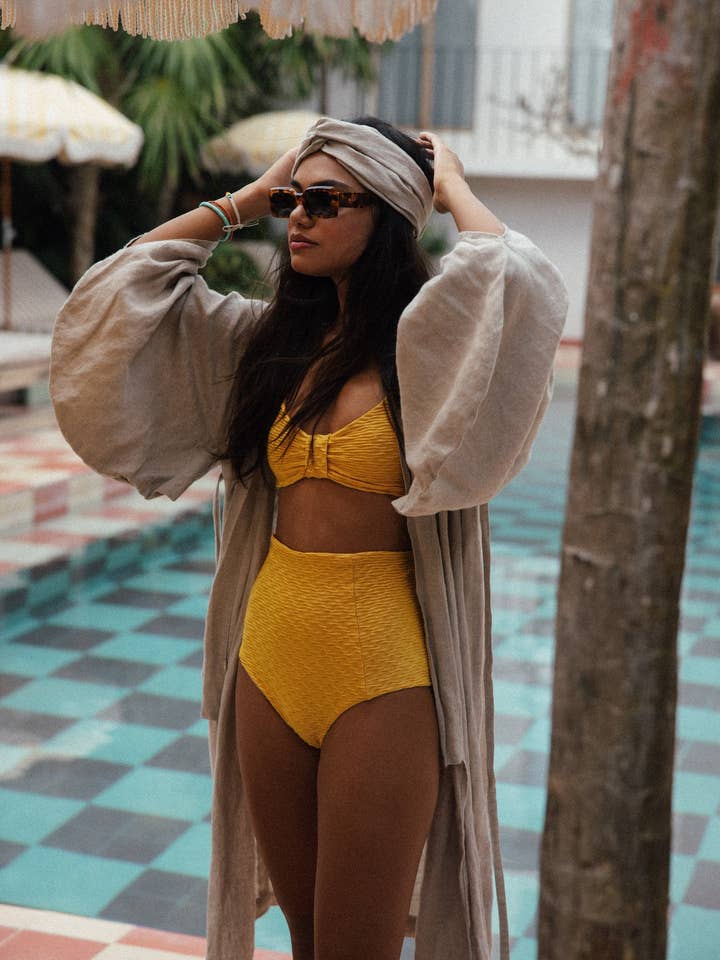 Beige Linen Natural Yukata Kimono for wholesale on Faire0