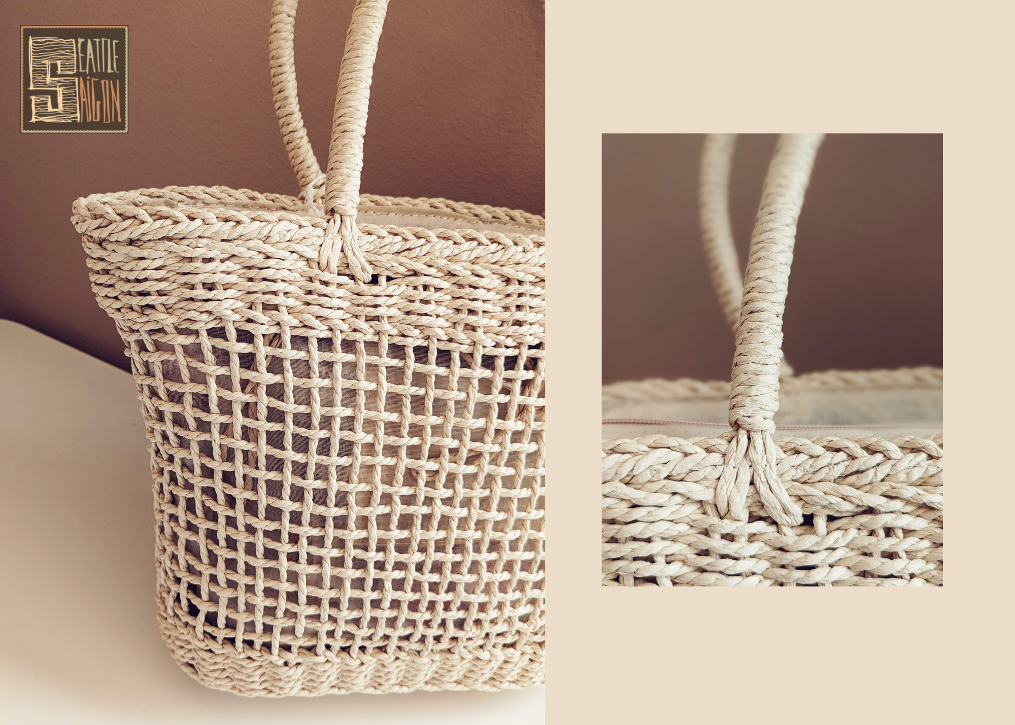 Seattle and Saigon - Wholesale Tote Bag - Women's - NATURAL WOVEN STRAW HANDBAG IN CREAMY WHITE1