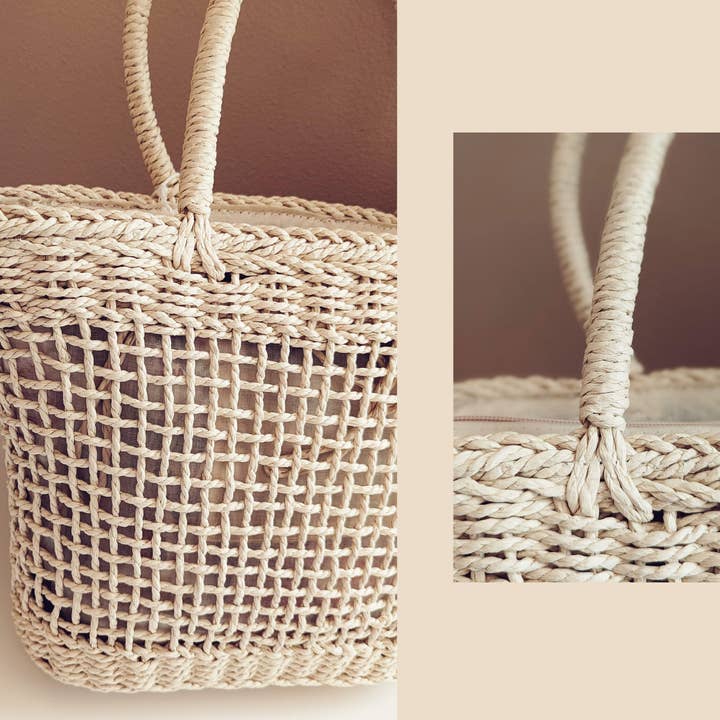 Seattle and Saigon - Wholesale Tote Bag - Women's - NATURAL WOVEN STRAW HANDBAG IN CREAMY WHITE1