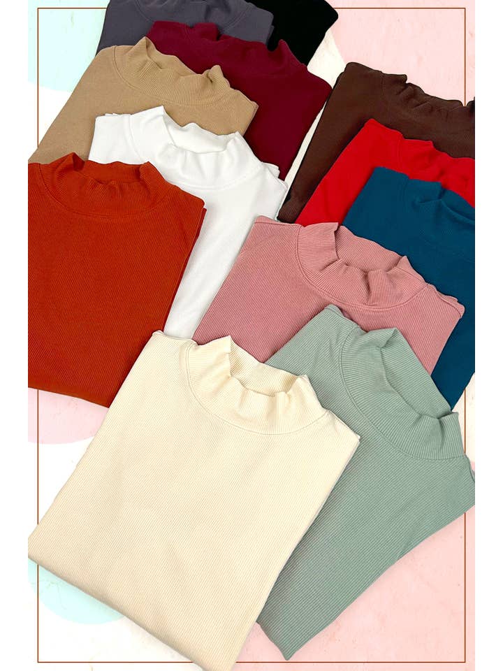 La Miel - Wholesale Knit Top - Women's - MCT7699-Stretchy Ribbed Long Sleeve Mock Neck Basic Top28