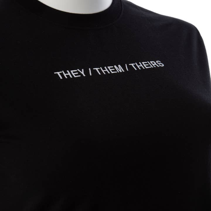 Gender Fluid Pronoun Tee | They, Them, Theirs (Black) for wholesale by Voodoo