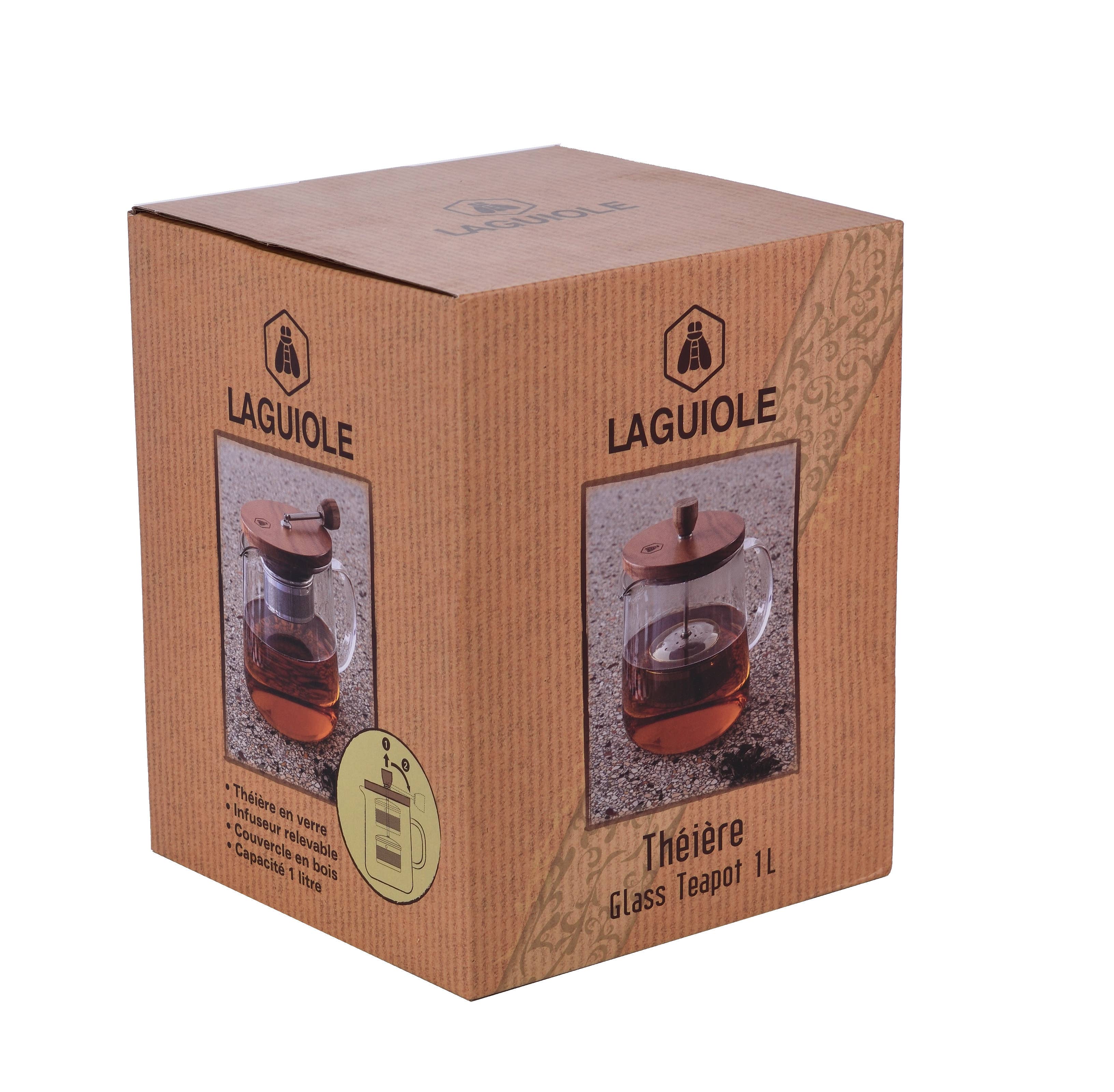 Laguiole - Vente Théière - Laguio Théière + Couvercle en Bois et Infuseur Amovible 1L6