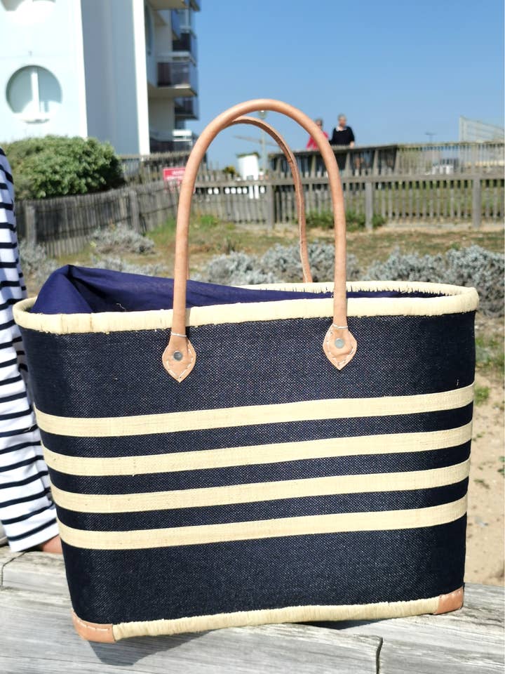 Bolsa de playa XXL tejida, cesta de mercado elegante, hecha a mano para venta al por mayor de Nature et Fibre