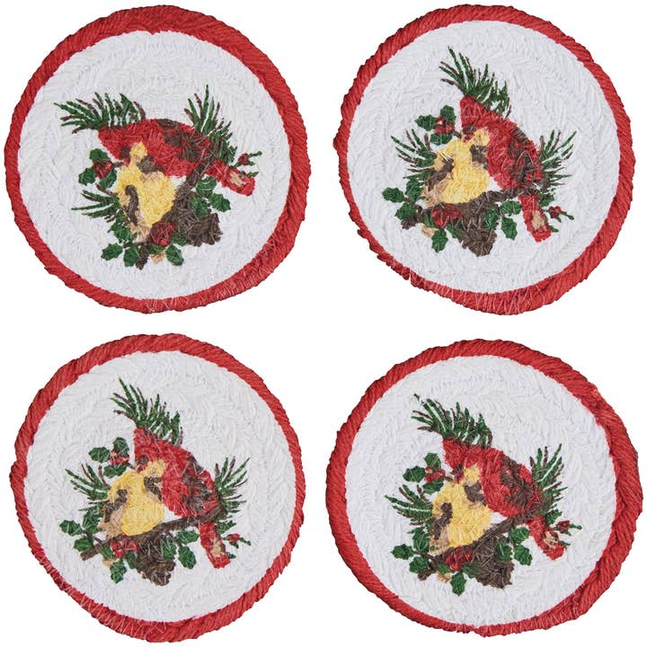 Holiday Cardinal Love Print Braid Coasters Set of 4 for wholesale by Park Designs