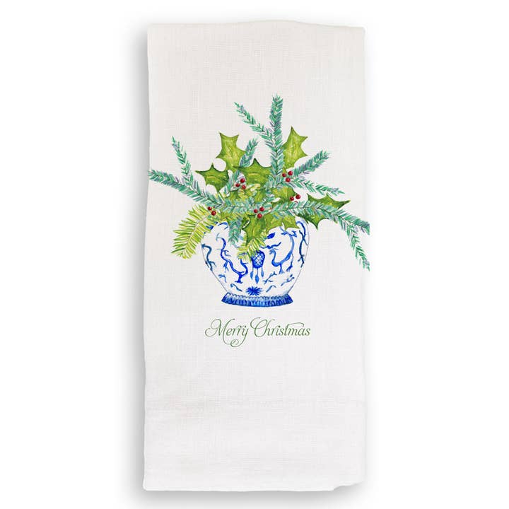 French Graffiti - Wholesale Tea Towel - Ginger Jar with Greens and Merry Christmas2