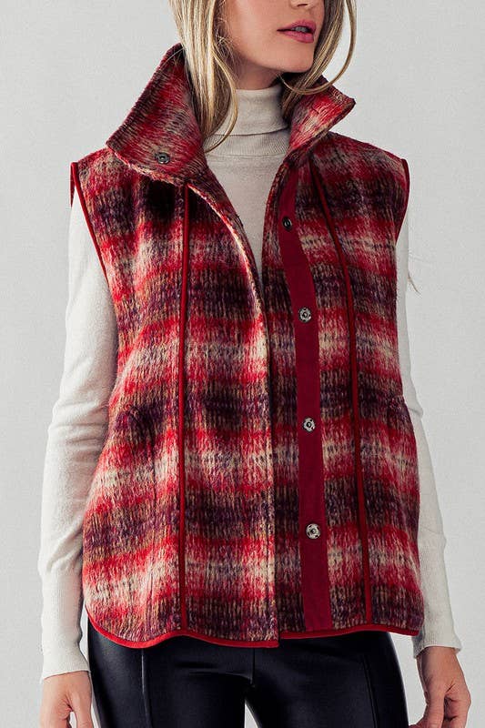 Heyday - Wholesale Outerwear Vest - Women's - VINTAGE PLAID OVERSIZED WOOL VEST14