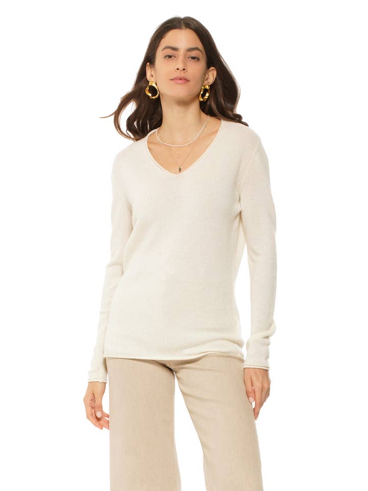Women's Ultra-Light Cashmere V-Neck Sweater Cyan for wholesale on Faire