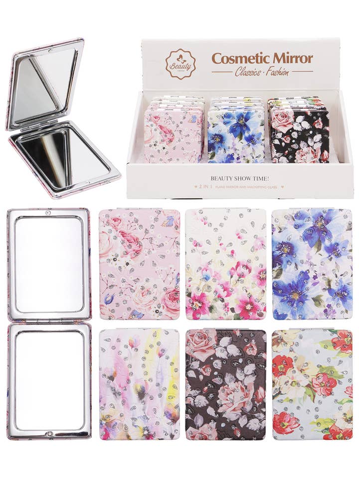 Flower Garden Glitter Makeup Mirror - 12 Pcs for wholesale by Cap Zone