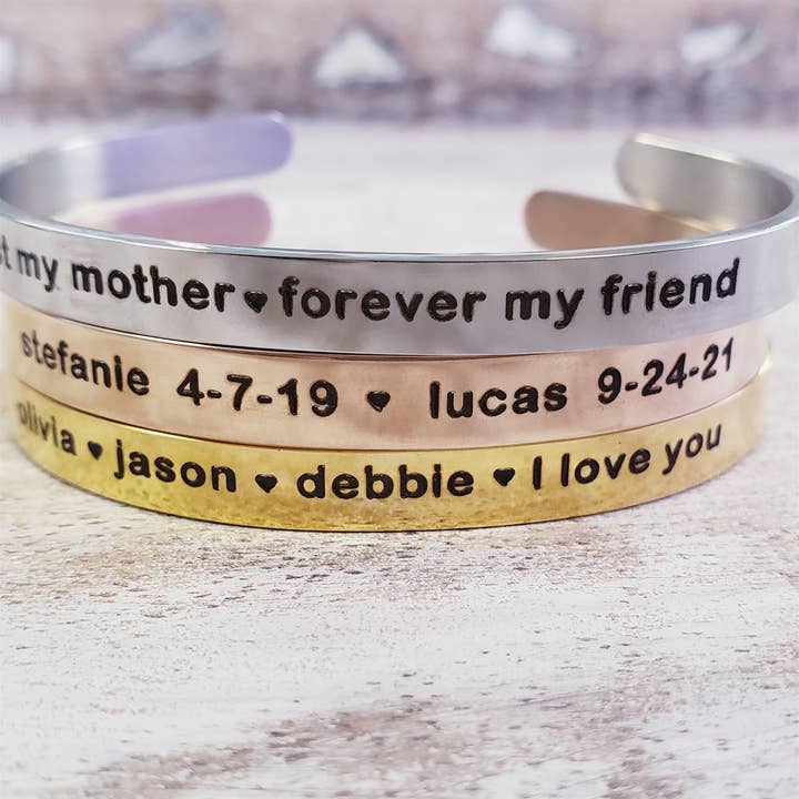 Tres Carmela - Wholesale Cuff Bracelet - Personalized Block Font Custom Cuff Bracelet4