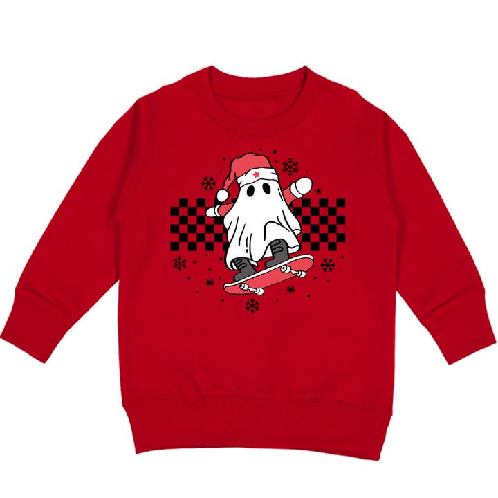 XMAS Ghost Crew Sweatshirt, rød (småbørn, unge, voksne) for engroshandel hos Micro Me