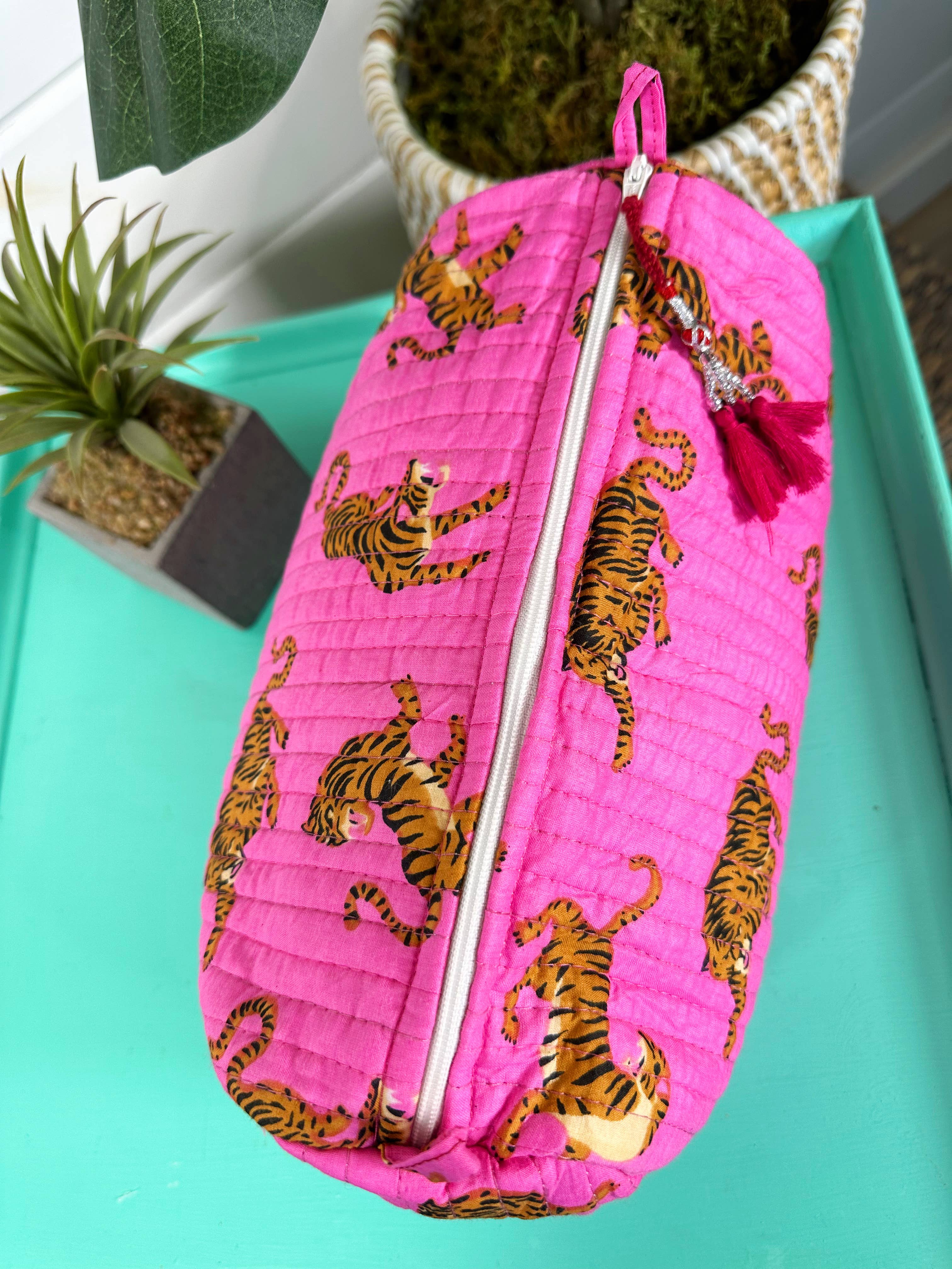 Folklore Couture - Wholesale Makeup/Cosmetic Bag - Quilted Pink Tiger Print Makeup Bag | Cosmetics Toiletry Bag3