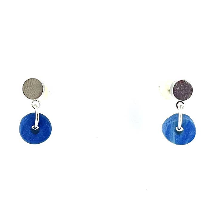 Dark blue - Tiered ceramic donut studs | White gold for wholesale by NB MAKES