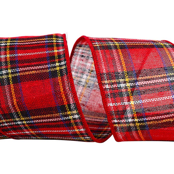Plaid Hearty Tradition Wired Edge, Red, 4 In, 10 Yards for wholesale by RELIANT RIBBON
