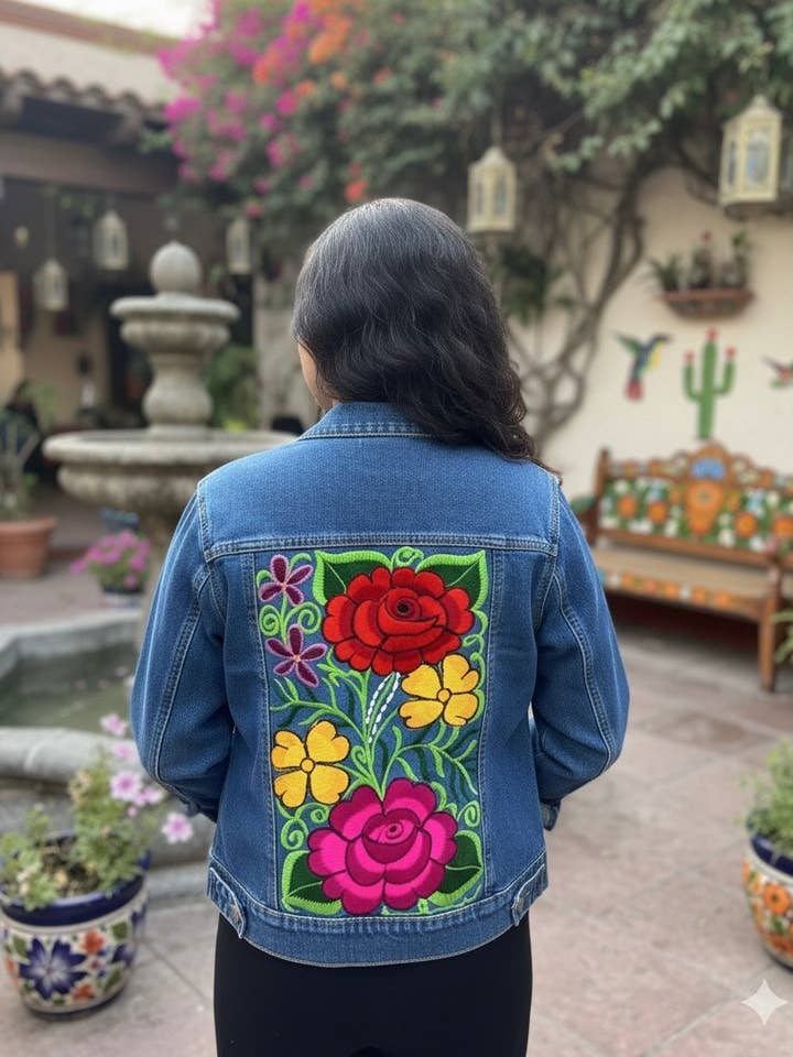 Denim Floral Embroidered Jacket for wholesale by Cielito Lindo