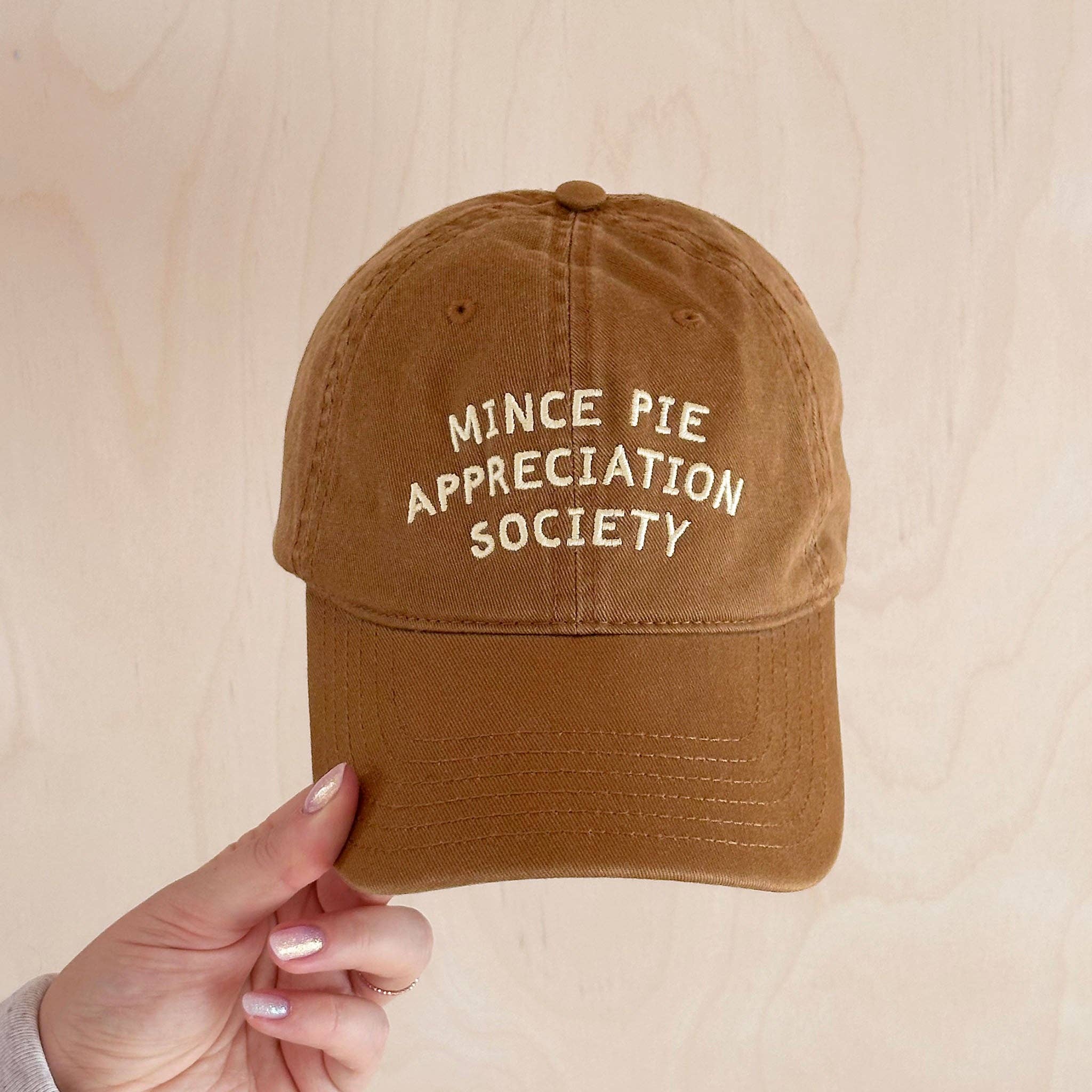 Alphabet Bags – wholesale Baseball cap – Unisex – Mince Pie Appreciation Society - Cotton Baseball Cap - Tan1