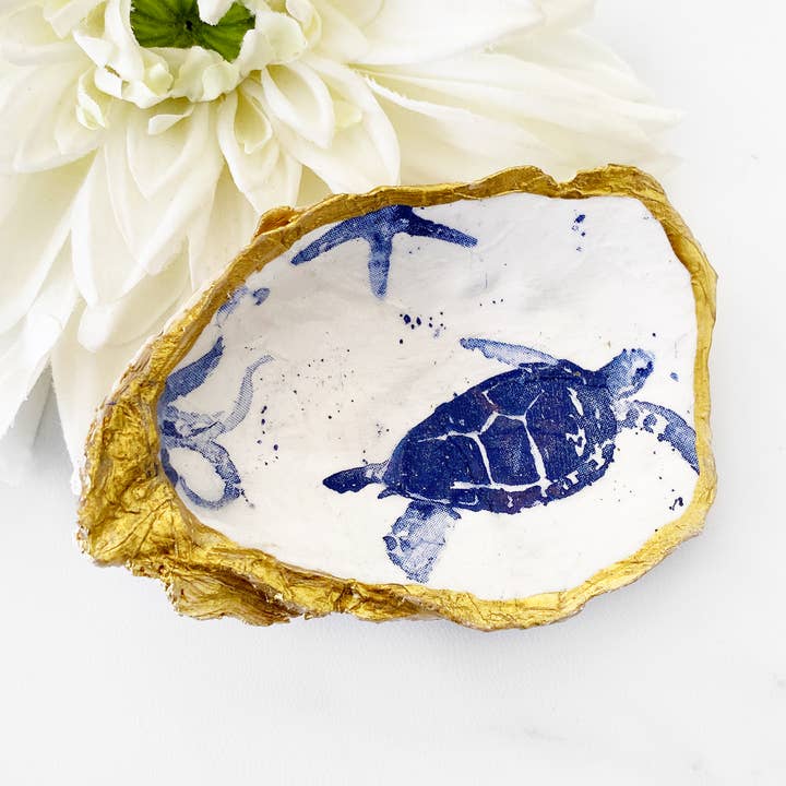 Simple Blue Sea Turtle Oyster Shell Trinket Dish for wholesale by Adori Designs