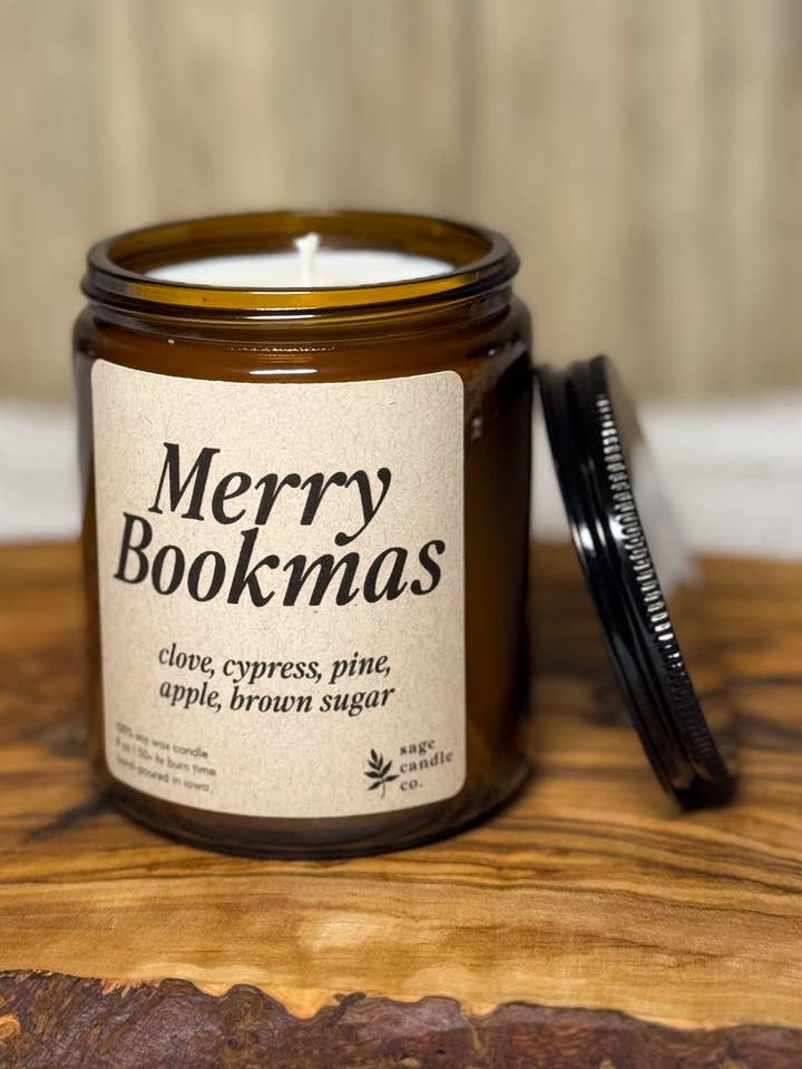 Merry Bookmas - 100% Soy Wax Christmas Candle for wholesale by Sage Candle Co.